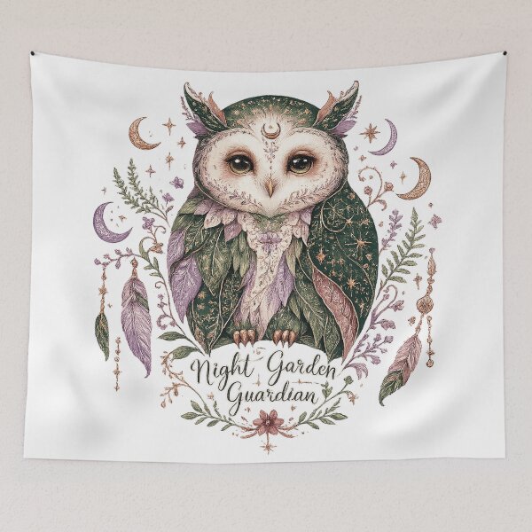 Item preview, Night Garden Guardian Mystical Owl Celestial Cottagecore Fantasy Art designed and sold by inkoutninja.