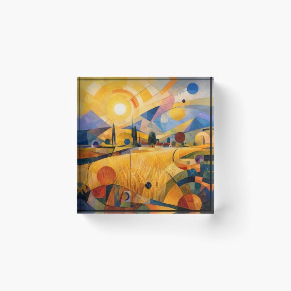 Item preview, Golden Wheat Fields Under Abstract Geometric Sun – Modernist Harvest Landscape designed and sold by Amalia Gutyz.