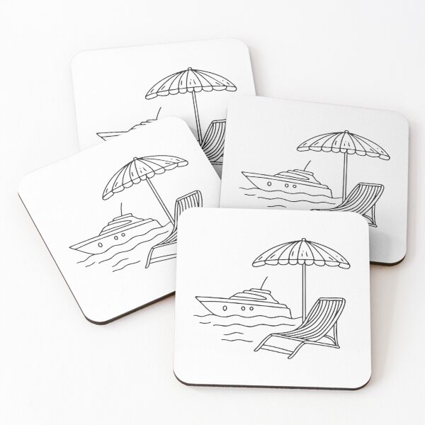 Item preview, A yacht beside a deck chair under a striped umbrella designed and sold by rasagamastore.