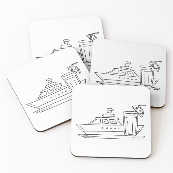 Item preview, A yacht beside a glass of juice placed on a tray designed and sold by rasagamastore.