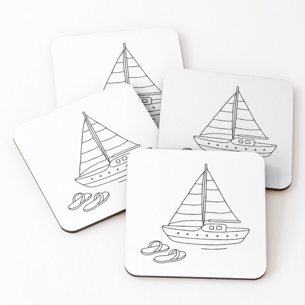 Item preview, A yacht beside a pair of sandals left near the steps designed and sold by rasagamastore.