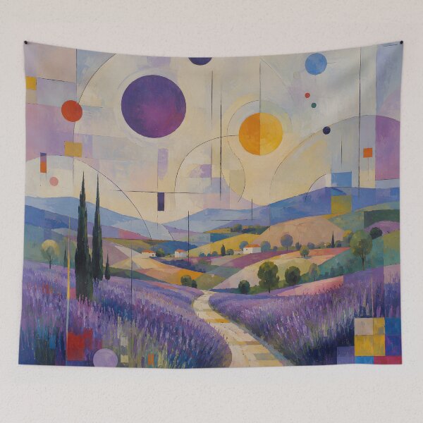 Item preview, Lavender Fields and Geometric Celestial Shapes – Pastel Abstract Countryside Art designed and sold by Amalia Gutyz.