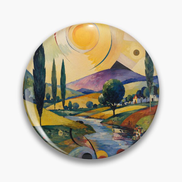 Item preview, Geometric Sun Over a Colorful Riverside Village – Abstract Modernist Landscape designed and sold by Amalia Gutyz.