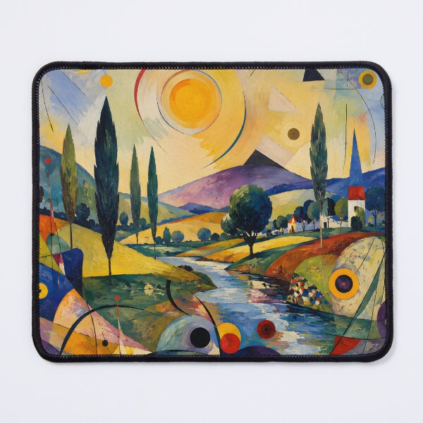 Item preview, Geometric Sun Over a Colorful Riverside Village – Abstract Modernist Landscape designed and sold by Amalia Gutyz.