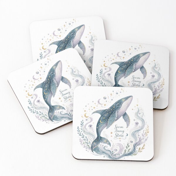 Item preview, Swim Among Stars Celestial Whale Mystical Ocean Watercolor Art designed and sold by inkoutninja.