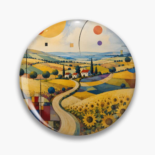 Item preview, Golden Sunflower Fields and Winding Country Road – Geometric Abstract Landscape designed and sold by Amalia Gutyz.