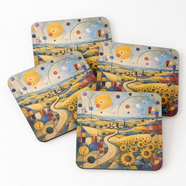 Item preview, Golden Sunflower Fields and Winding Country Road – Geometric Abstract Landscape designed and sold by Amalia Gutyz.