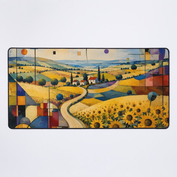 Item preview, Golden Sunflower Fields and Winding Country Road – Geometric Abstract Landscape designed and sold by Amalia Gutyz.