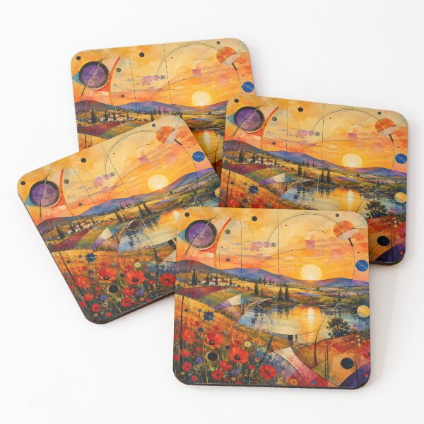 Item preview, Orange Sunset Over Red Poppy Fields – Colorful Geometric Abstract Landscape designed and sold by Amalia Gutyz.