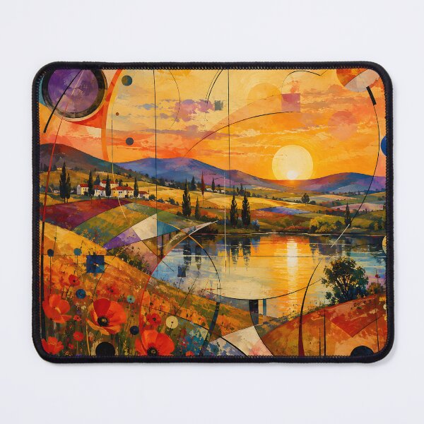 Item preview, Orange Sunset Over Red Poppy Fields – Colorful Geometric Abstract Landscape designed and sold by Amalia Gutyz.