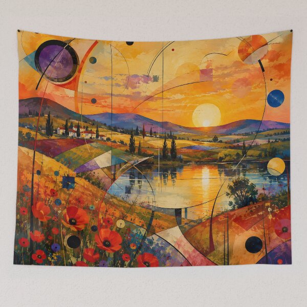 Item preview, Orange Sunset Over Red Poppy Fields – Colorful Geometric Abstract Landscape designed and sold by Amalia Gutyz.