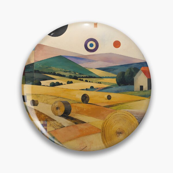Item preview, Abstract Golden Hay Bales and Farmhouse – Modern Geometric Harvest Landscape designed and sold by Amalia Gutyz.
