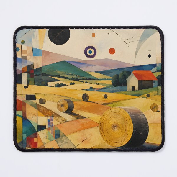 Item preview, Abstract Golden Hay Bales and Farmhouse – Modern Geometric Harvest Landscape designed and sold by Amalia Gutyz.