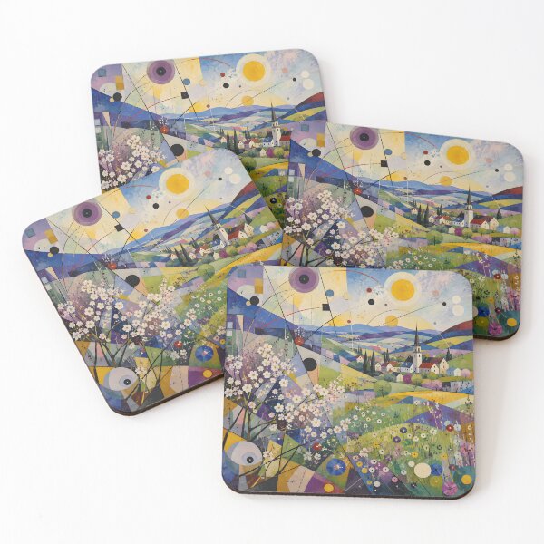 Item preview, Spring Blossom Tree and Colorful Village – Geometric Abstract Countryside Painting designed and sold by Amalia Gutyz.