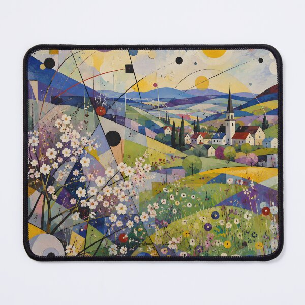 Item preview, Spring Blossom Tree and Colorful Village – Geometric Abstract Countryside Painting designed and sold by Amalia Gutyz.