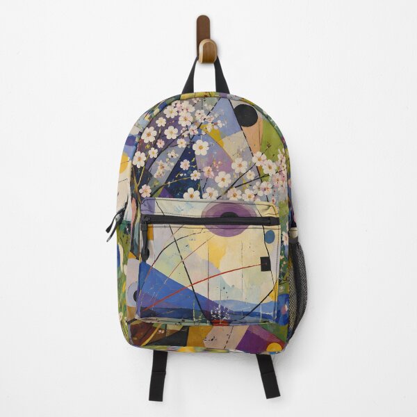 Item preview, Spring Blossom Tree and Colorful Village – Geometric Abstract Countryside Painting designed and sold by Amalia Gutyz.
