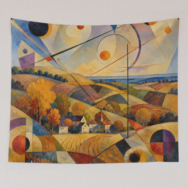 Item preview, Golden Autumn Countryside with Geometric Circles – Modern Abstract Harvest Landscape designed and sold by Amalia Gutyz.