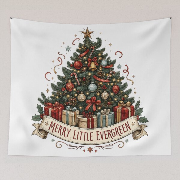 Item preview, Merry Little Evergreen Vintage Christmas Tree Festive Holiday Art designed and sold by inkoutninja.
