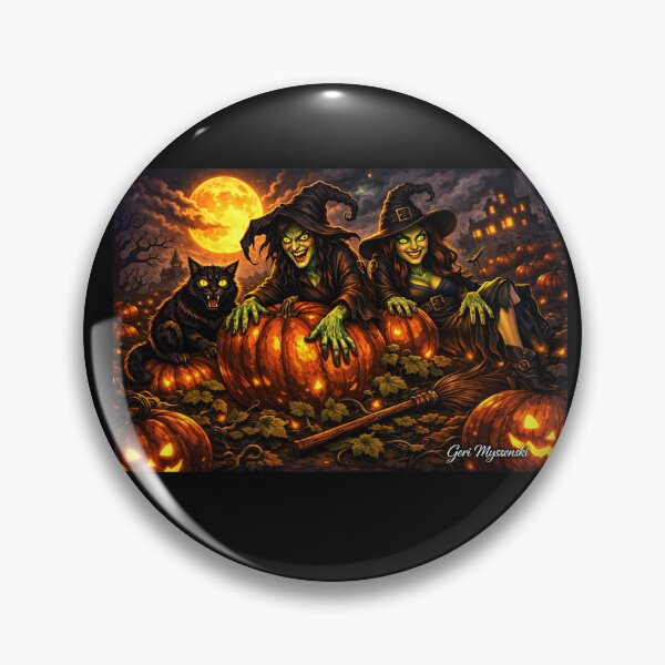 Item preview, Evil Witches in Pumpkin Patch – Halloween Night Digital Cartoon Art designed and sold by The Art Queen Of Michigan .