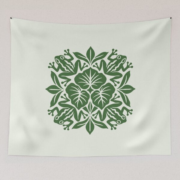 Item preview, Frog Hawaiian Quilt with Kalo Leaves designed and sold by Small Kine Prints.