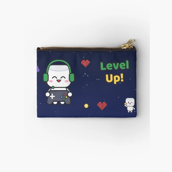 Level Up - Cute Gamer Marshmallow Pip with Controller and Headset — Zipper Pouch by BiMood