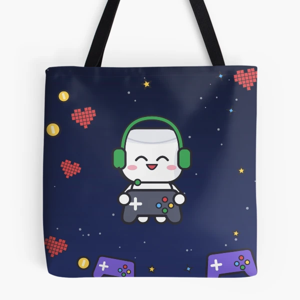 Level Up - Cute Gamer Marshmallow Pip with Controller and Headset — All Over Print Tote Bag by BiMood