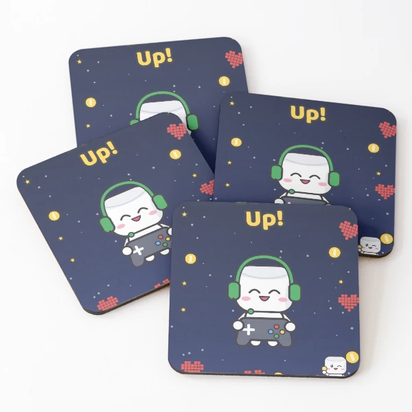 Level Up - Cute Gamer Marshmallow Pip with Controller and Headset — Coasters (Set of 4) by BiMood