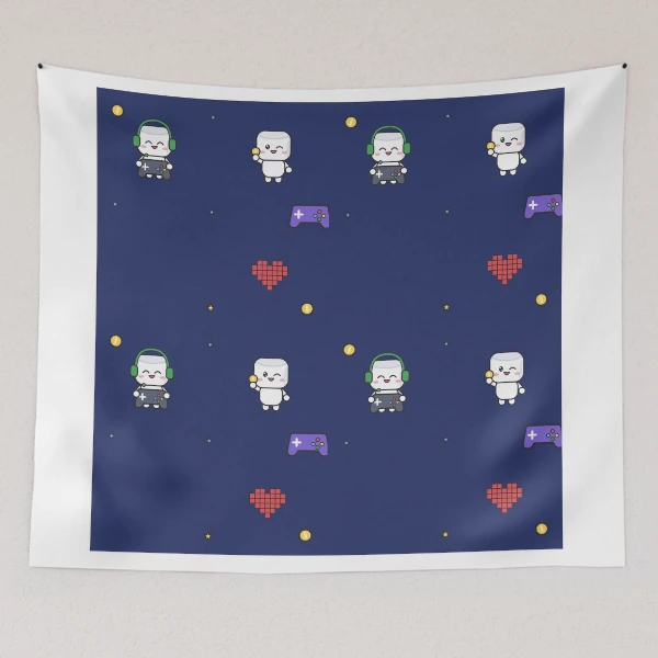 Level Up - Cute Gamer Marshmallow Pip with Controller and Headset — Tapestry by BiMood