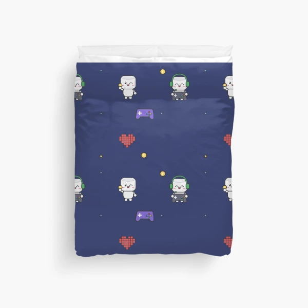 Level Up - Cute Gamer Marshmallow Pip with Controller and Headset — Duvet Cover by BiMood