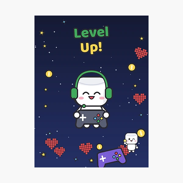 Level Up - Cute Gamer Marshmallow Pip with Controller and Headset — Photographic Print by BiMood