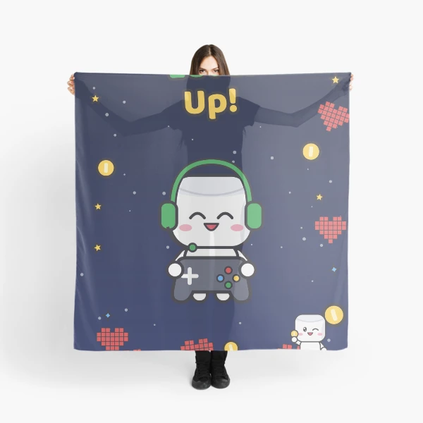 Level Up - Cute Gamer Marshmallow Pip with Controller and Headset — Scarf by BiMood
