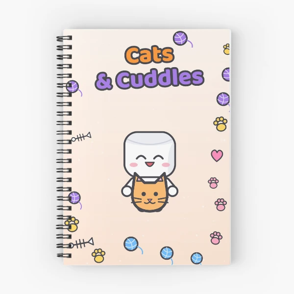 Cats and Cuddles - Cute Marshmallow Pip Hugging a Kitten — Spiral Notebook by BiMood