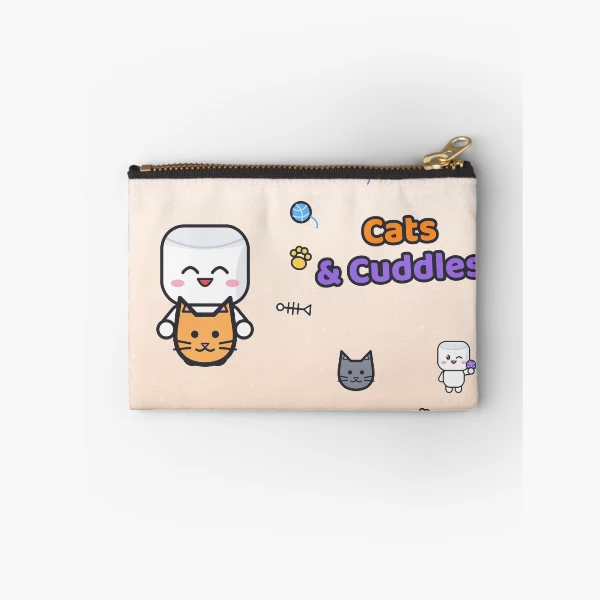 Cats and Cuddles - Cute Marshmallow Pip Hugging a Kitten — Zipper Pouch by BiMood