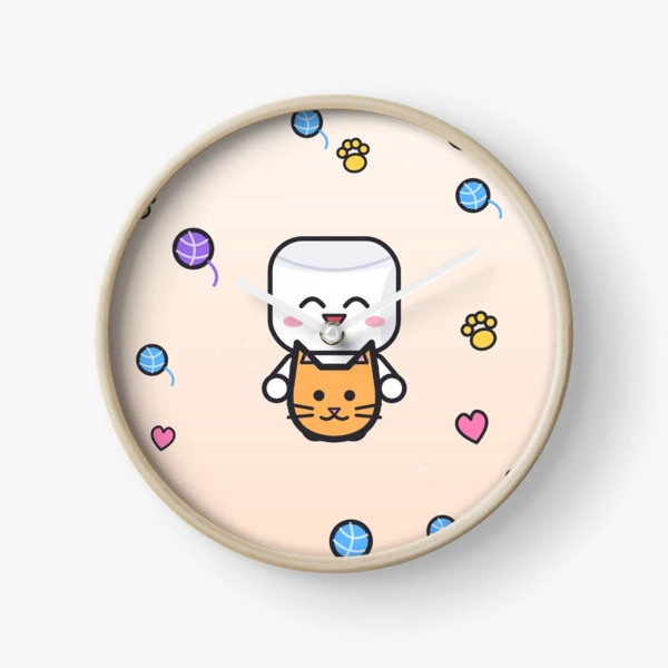 Cats and Cuddles - Cute Marshmallow Pip Hugging a Kitten — Clock by BiMood