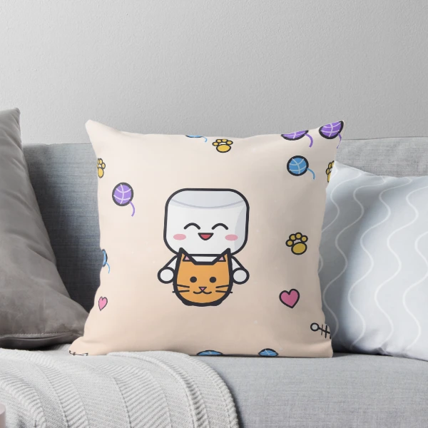 Cats and Cuddles - Cute Marshmallow Pip Hugging a Kitten — Throw Pillow by BiMood