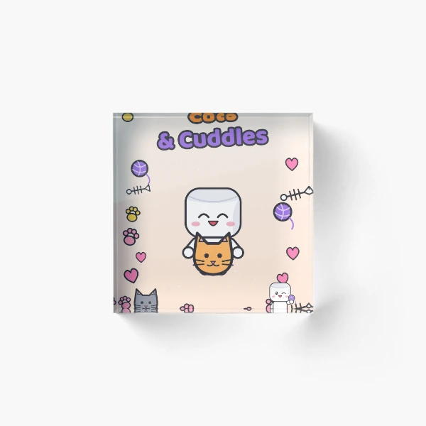 Cats and Cuddles - Cute Marshmallow Pip Hugging a Kitten — Acrylic Block by BiMood