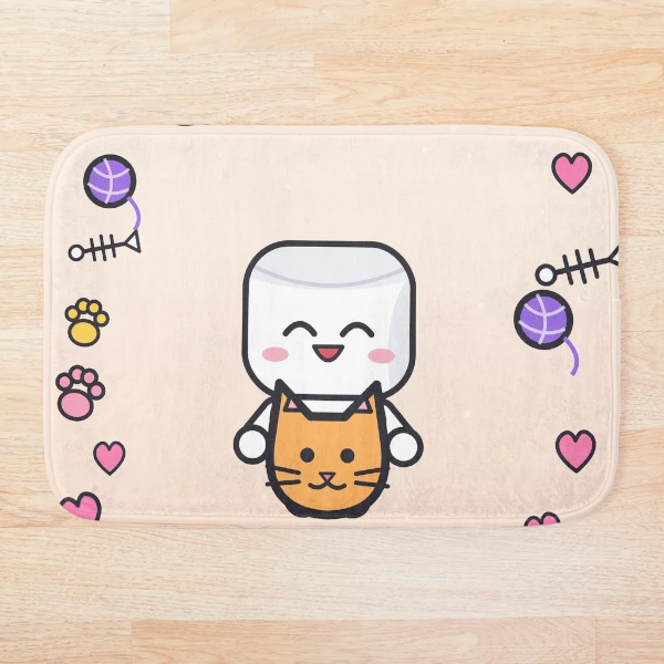 Cats and Cuddles - Cute Marshmallow Pip Hugging a Kitten — Bath Mat by BiMood