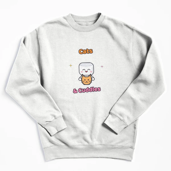 Cats and Cuddles - Cute Marshmallow Pip Hugging a Kitten — Pullover Sweatshirt by BiMood