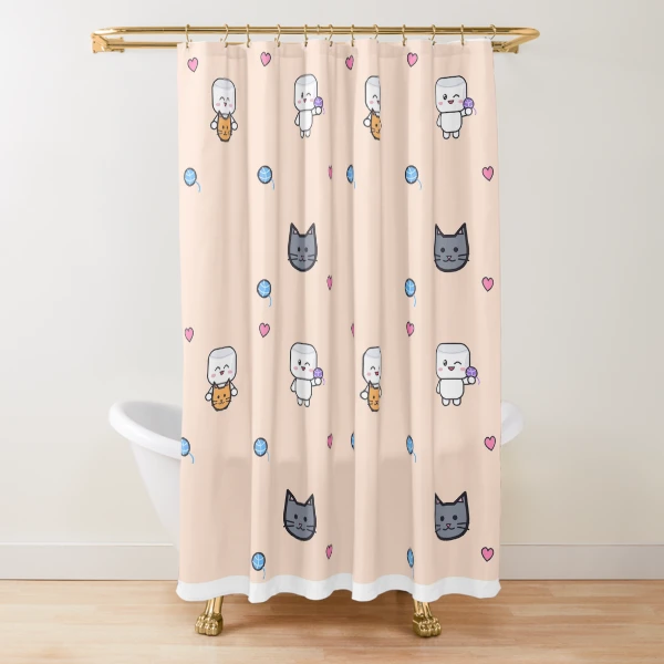 Cats and Cuddles - Cute Marshmallow Pip Hugging a Kitten — Shower Curtain by BiMood