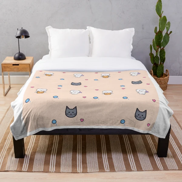 Cats and Cuddles - Cute Marshmallow Pip Hugging a Kitten — Throw Blanket by BiMood