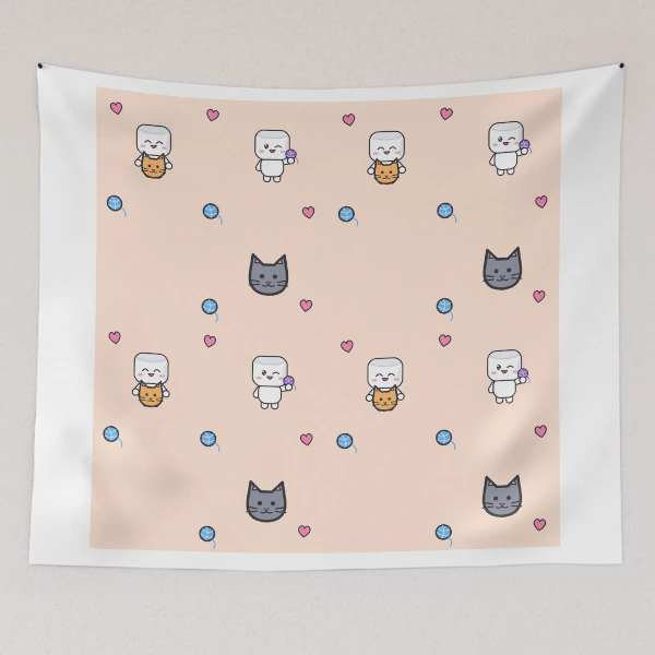 Cats and Cuddles - Cute Marshmallow Pip Hugging a Kitten — Tapestry by BiMood