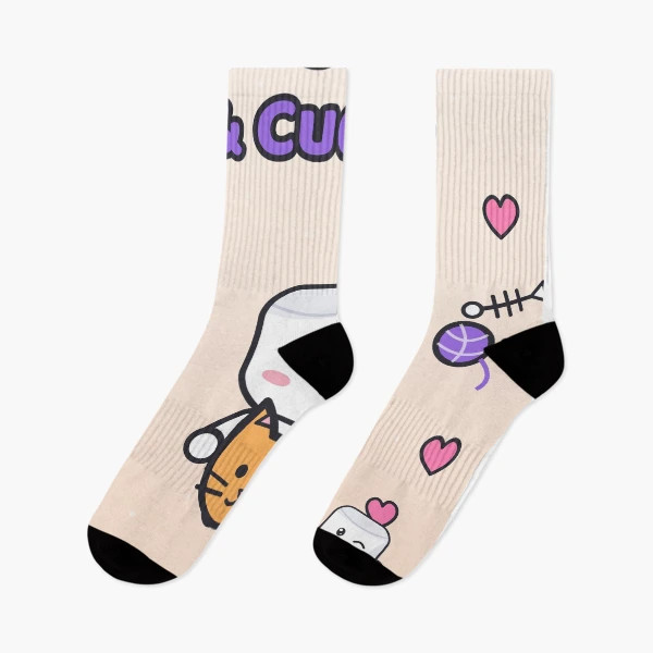 Cats and Cuddles - Cute Marshmallow Pip Hugging a Kitten — Socks by BiMood