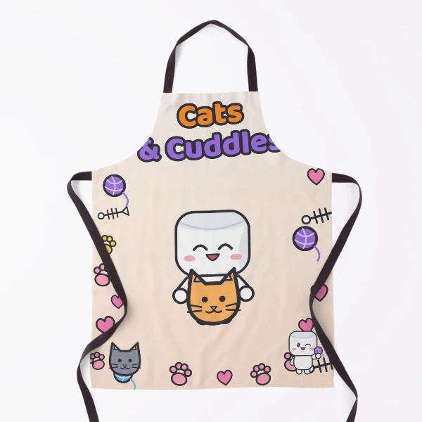Cats and Cuddles - Cute Marshmallow Pip Hugging a Kitten — Apron by BiMood