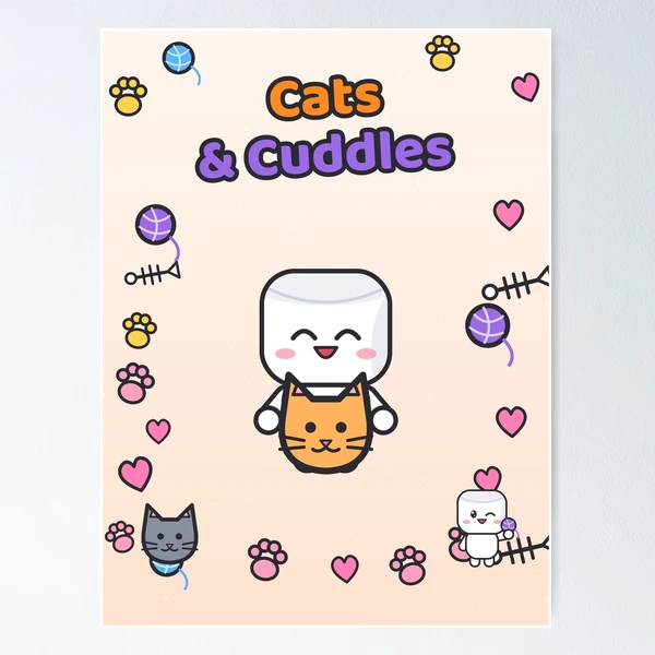 Cats and Cuddles - Cute Marshmallow Pip Hugging a Kitten — Poster by BiMood