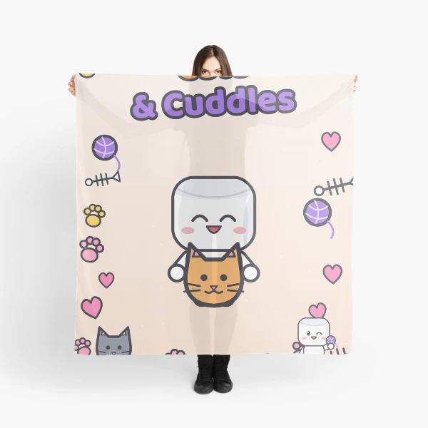 Cats and Cuddles - Cute Marshmallow Pip Hugging a Kitten — Scarf by BiMood