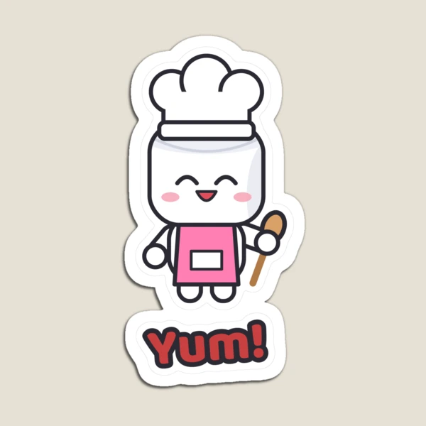 Let's Get Cooking - Cute Chef Marshmallow Pip with Wooden Spoon — Magnet by BiMood