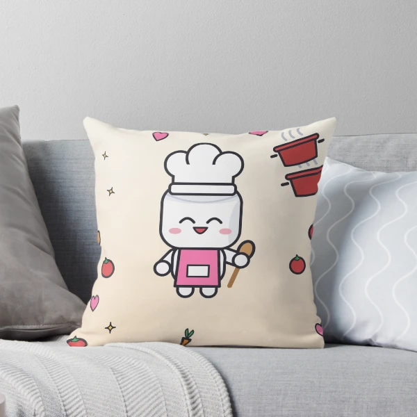 Let's Get Cooking - Cute Chef Marshmallow Pip with Wooden Spoon — Throw Pillow by BiMood