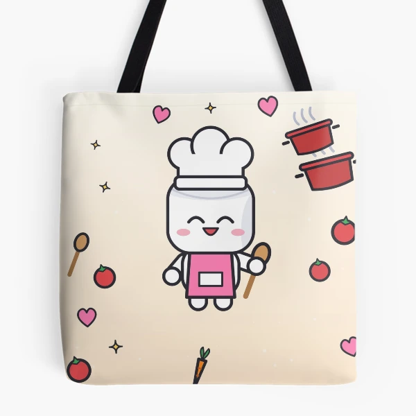 Let's Get Cooking - Cute Chef Marshmallow Pip with Wooden Spoon — All Over Print Tote Bag by BiMood