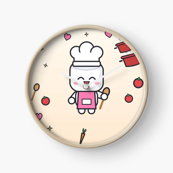 Let's Get Cooking - Cute Chef Marshmallow Pip with Wooden Spoon — Clock by BiMood