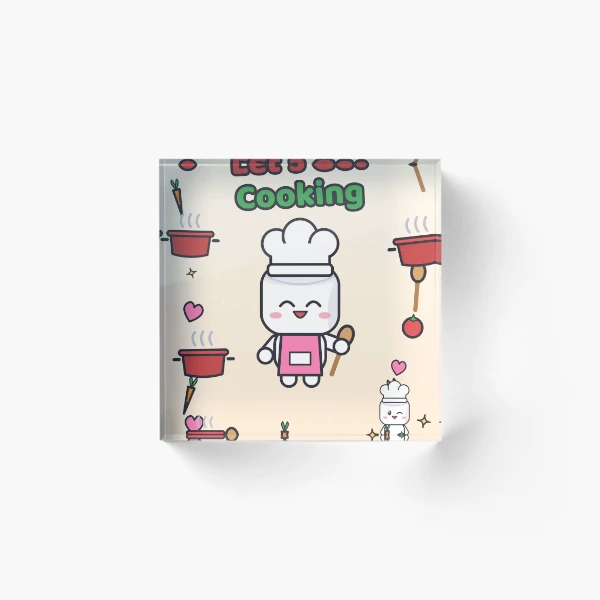 Let's Get Cooking - Cute Chef Marshmallow Pip with Wooden Spoon — Acrylic Block by BiMood